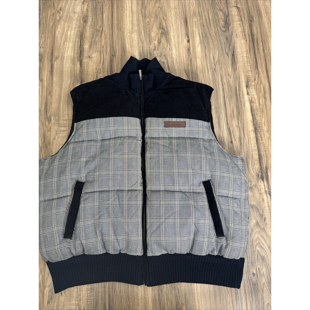 Sean John Men's Full Zip Puffer Sweater Vest Plaid